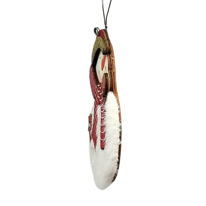 Fuzzy Wooden Snowman Ornament - 4 Inches