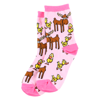 Duck and Moose Pink Kids Socks - Large (2-5)