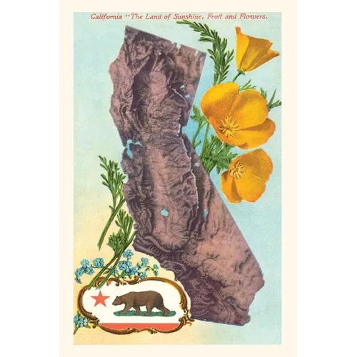 "The Vintage Journal California Map with Bear and Poppies - Paperback