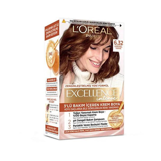 L'Oréal Paris Excellence Intense Hair Dye - 100% Gray Coverage, Karamel Kahve 6.32