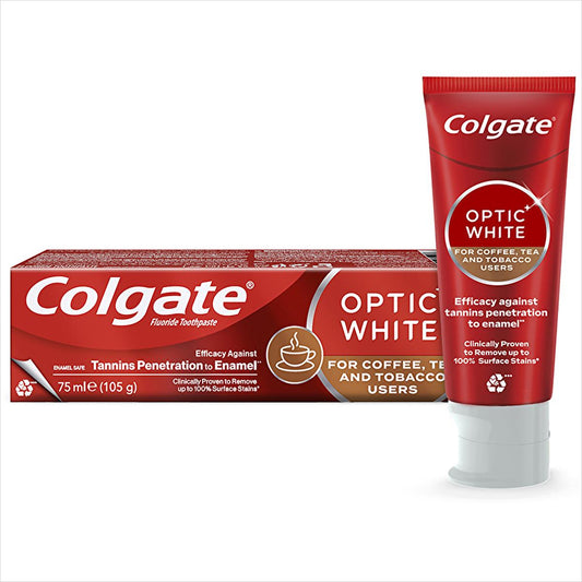 Colgate Optic White Whitening Toothpaste for Coffee & Tea Drinkers, Smokers - Gentle on Enamel, 2.54 fl oz
