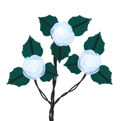 10-Light Cool White Frosted Rose LED Light Set