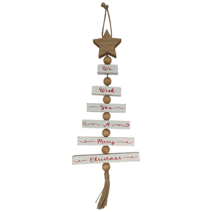 Wood Traditional Christmas Tree Shaped Wall Sign - White