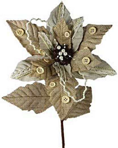 24 inch Frosted Linen, Lace, & Burlap Poinsettia