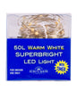 50-Light Battery-Operated Warm White Superbright LED Light Set - Silver Wire