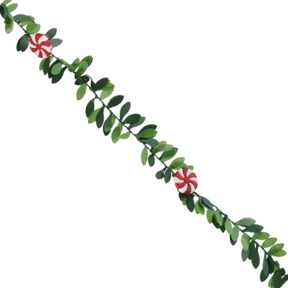Whimsical Holly Garland - Candy Cane Accents