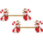 Clear Gem Gold PVD Christmas Candy Cane Barbell Nipple Ring Set