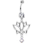 Clear Gem Lotus Flower Dangle Belly Ring Created with Crystals