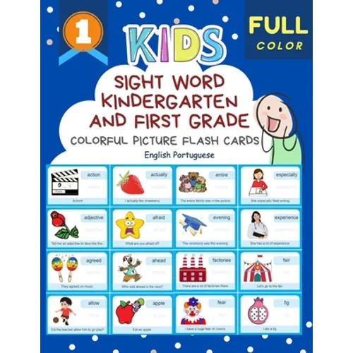 Sight Word Kindergarten and First Grade Colorful Picture Flash Cards English Portuguese: Learning to read basic vocabulary card games. Improve reading - Paperback