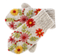 Knit Embroidered Floral Mittens - Cream