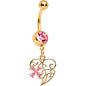 Pink Gem Gold Tone Anodized Filigree Heart Flower Dangle Belly Ring