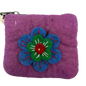Felt Wool  Vibrant Purple Coin Purse with Flower Applique