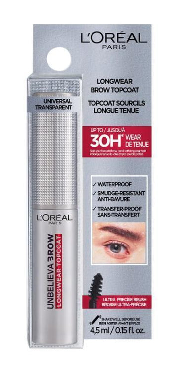 L'Oreal Paris UnbelievaBrow: Longwear Eyebrow Topcoat - Waterproof Smudge-Proof, 30H Hold - Clear Brow Mascara for Lasting Definition