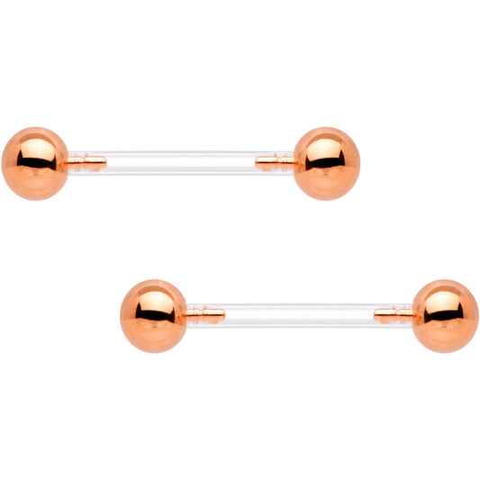 Clear Bioplast Barbell Rose Gold Tone Push In Ball Nipple Ring Set