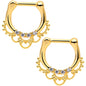 1/4 Clear CZ Gem Gold Tone Anodized Filigree Nipple Clicker Set
