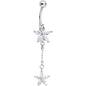 Clear CZ Gem Double Star System Dangle Belly Ring