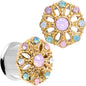Pink Green White Gem Glam Flower Double Flare Tunnel Plug Set