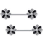 9/16 Clear Gem Pinwheel Flower Barbell Nipple Ring Set