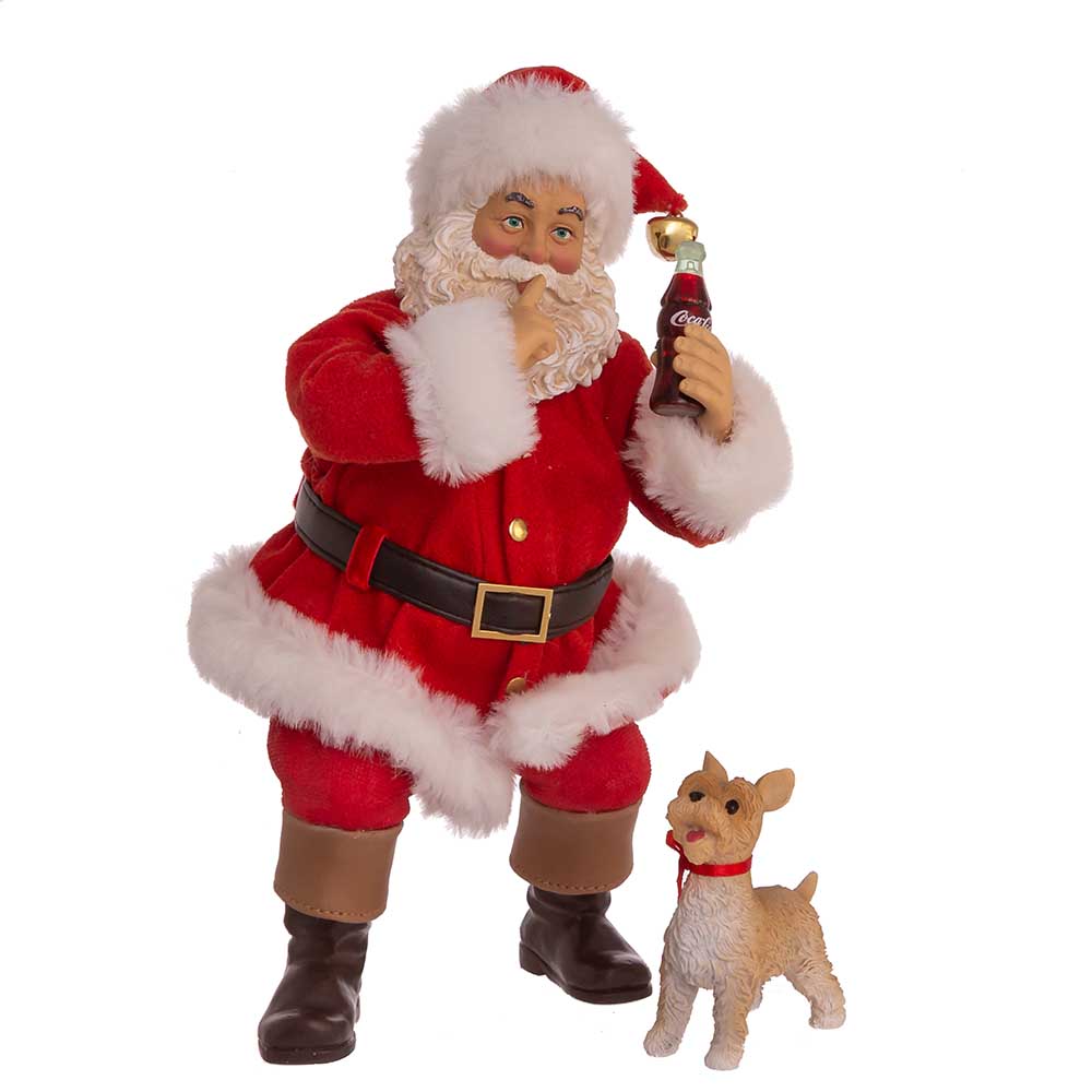 10 Inch Coca-Cola Fabriche Sundblom 90th Anniversary Santa and Dog - 2 Piece Set