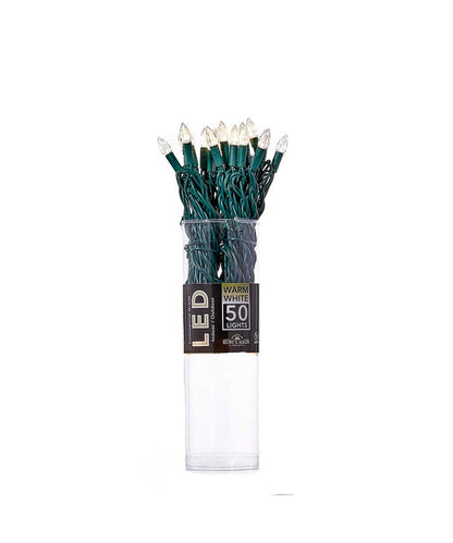 50-Light C3 Diamond Warm White LED Green Wire Light Set