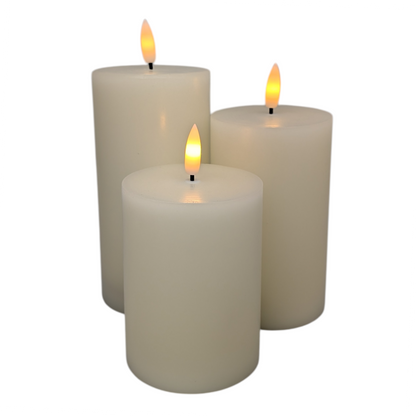 FlameWick Ivory Wax Pillar Candle Set