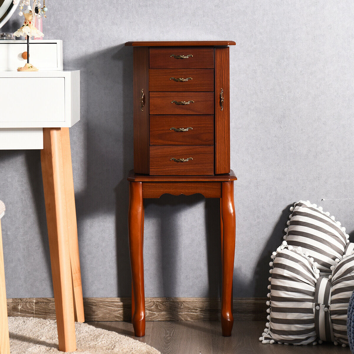 Standing Jewelry Box with 4 Drawers and 2 Side Doors