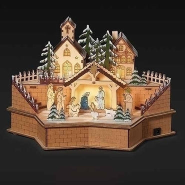 Wooden Nativity Scene with LED Lighting