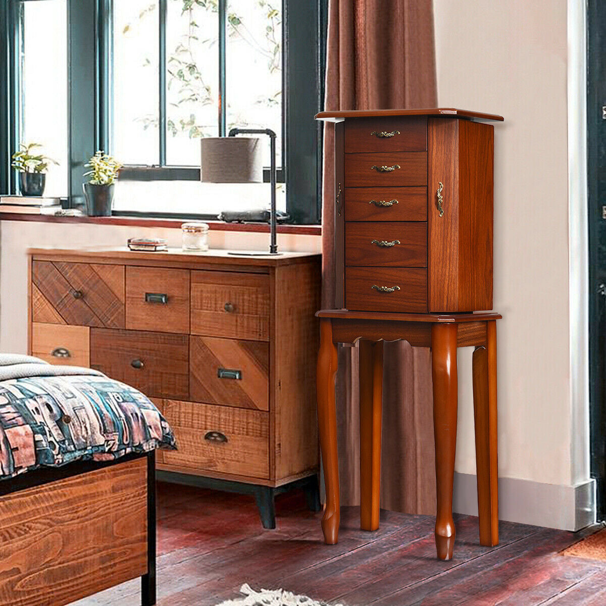 Standing Jewelry Box with 4 Drawers and 2 Side Doors