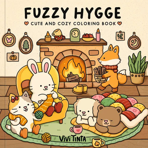 Fuzzy Hygge: Cute and Cozy Coloring Book for Adults & Teens Featuring Adorable Animals Characters for Stress Relief - Paperback