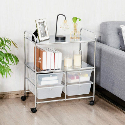 Mobile 4 Drawers Shelves Rolling Storage Cart Rack