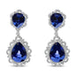 18K White Gold Blue Sapphire and Diamond 2.00 Cttw Diamond Halo Drop and Dangle Earring (G-H Color, SI1-SI2 Clarity)