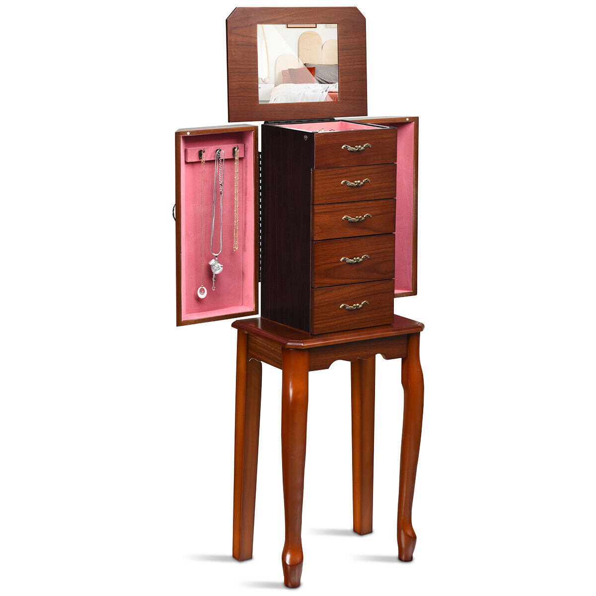 Standing Jewelry Box with 4 Drawers and 2 Side Doors
