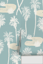 Palm Oasis Wallpaper, dusty blue and white