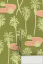 Palm Oasis Wallpaper, olive green and coral
