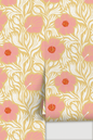 Matilija Wallpaper, butter yellow, pink and white