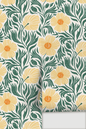 Matilija Wallpaper, white, teal and peach