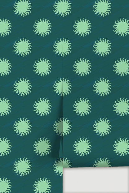 Sol Wallpaper, teal and mint