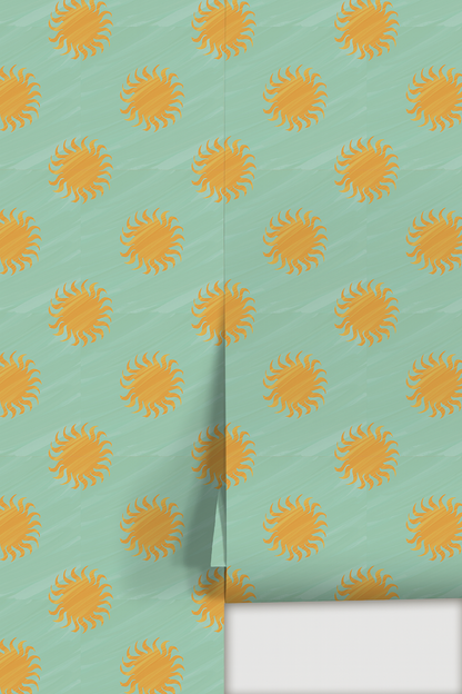 Sol Wallpaper, mint and yellow