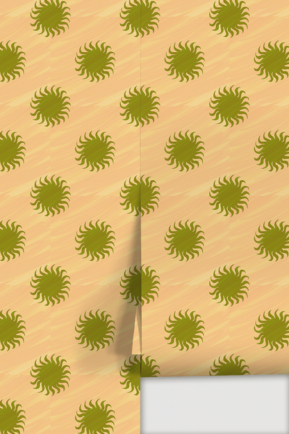 Sol Wallpaper, peach and olive green