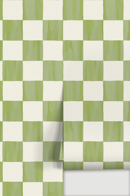 Checkers Wallpaper, olive green