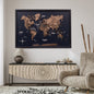 3D Wooden Panel World Map - Dark Walnut