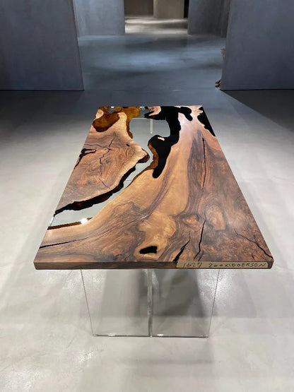 Resin Walnut River Dining Room Table | Voronoi Table