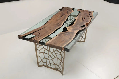 Resin Walnut River Dining Room Table | Voronoi Table