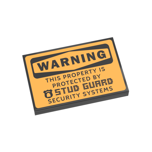 Warning - Stud Guard Security Systems Sign - Custom Printed - Made Using a LEGO® Tile