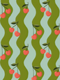 Wavy Cherry Wallpaper, teal and green