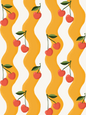 Wavy Cherry Wallpaper, white and yellow