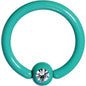 16G 3/8 Clear Gem Green Acrylic Over Steel Captive Ring
