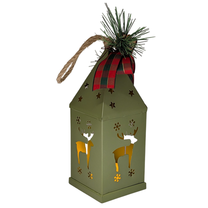 Punched-Tin Lighted Lantern - Sage