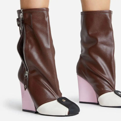 Wedge Heel Leather Large Size Boots
