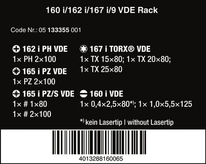 Wera 160 i/162 i/167 i/9 Kraftform VDE Insulated Screwdriver Set 05133355001